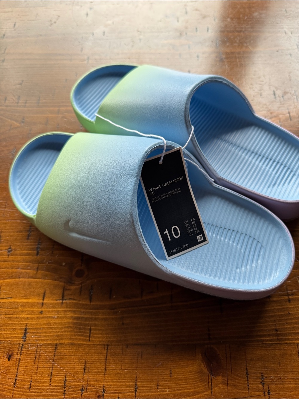 Nike Gradient Slide Sandals - Light Blue & Lime size 10 NWT